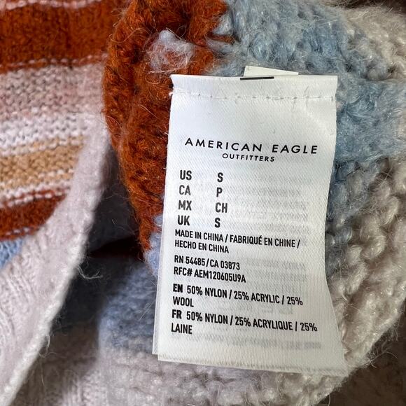 American Eagle Striped Sweater Womens S Multicolor Knit Pullover Cozy Retro Fall - Picture 6 of 6